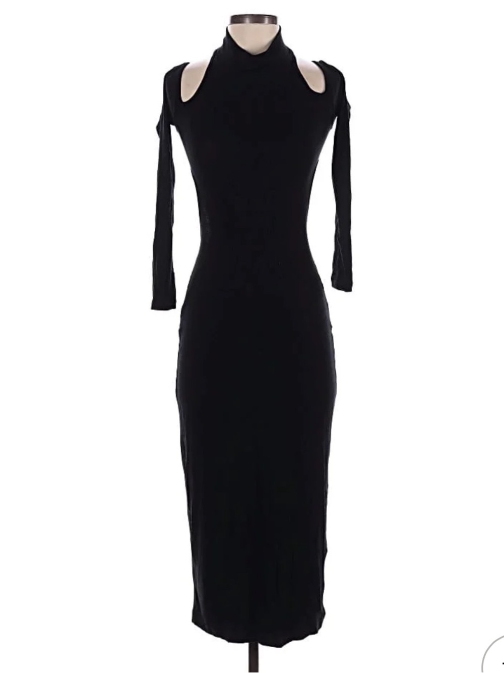 LNA Black Cold-Shoulder High-Neck Midi Dress with back cut out Small